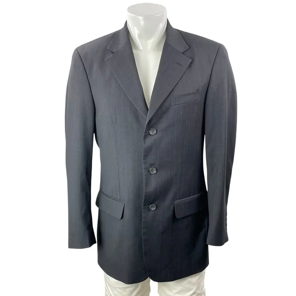 Cianni Men's Gray 100% Wool Pinstriped Long Sleeve Notch Blazer Coat Jacket L